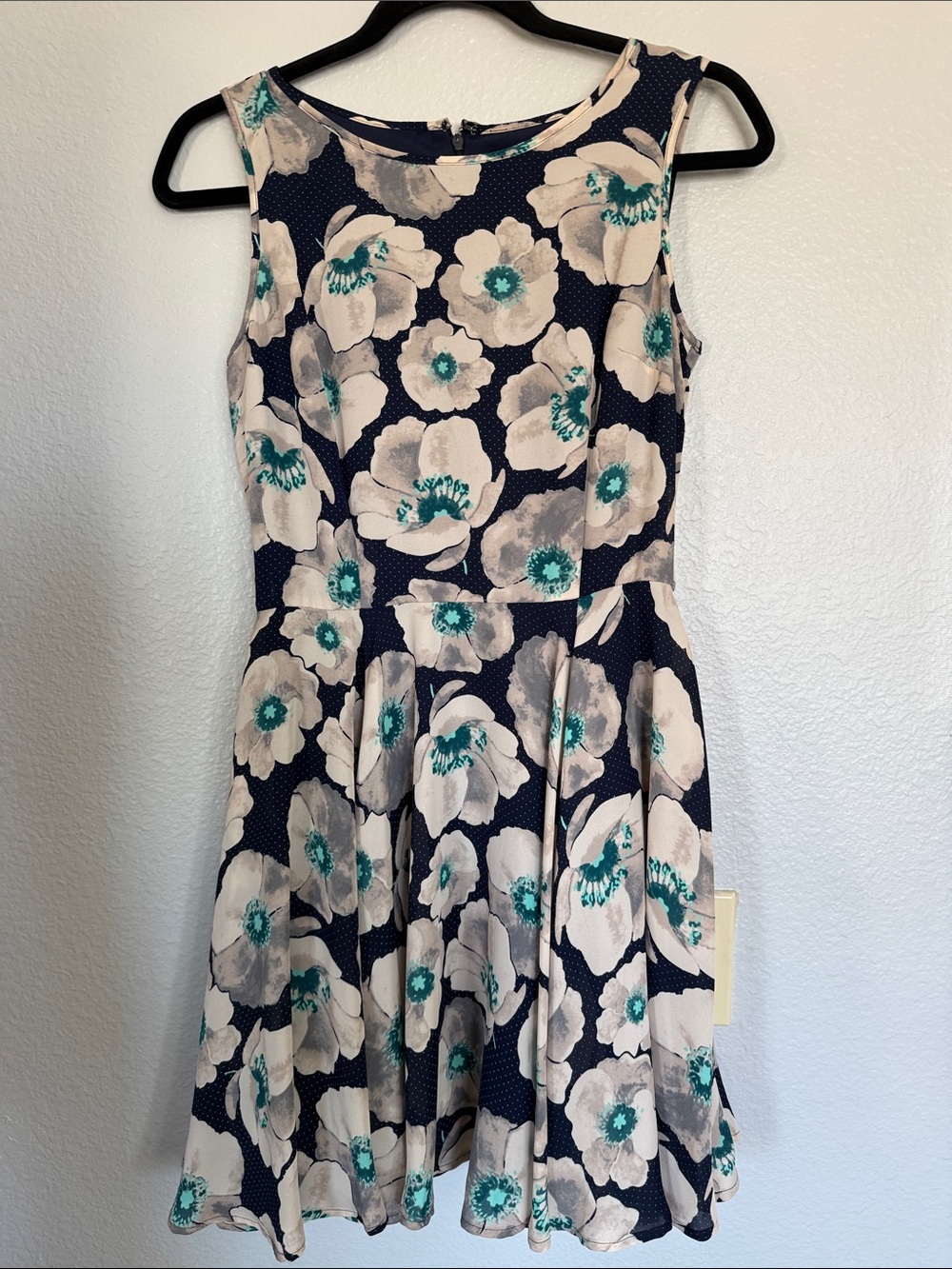 Maison Jules Navy Floral Sleeveless Fit & Flare Dress with Teal Accents